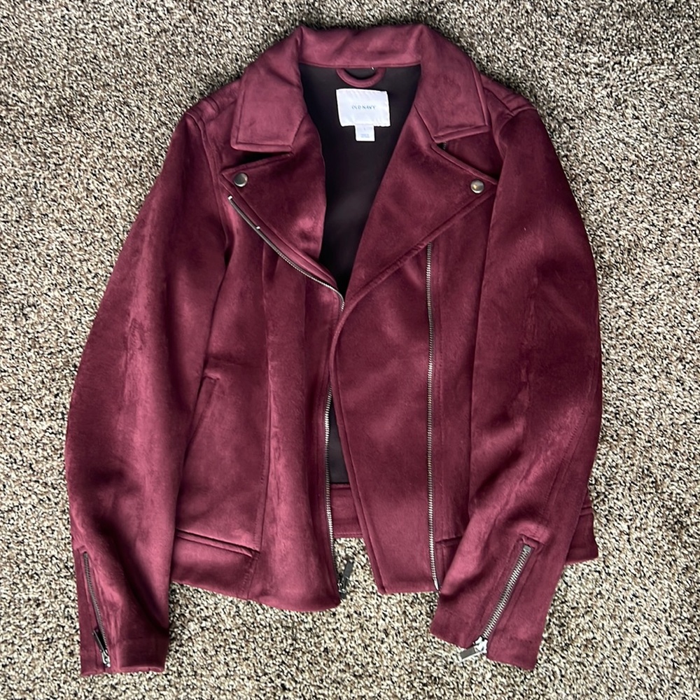 Never Worn!! Burgundy Suede Moto Jacket